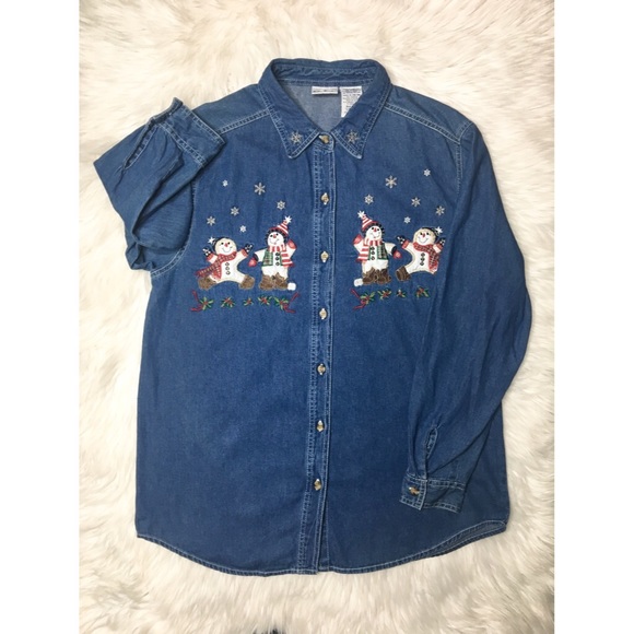Vintage Bobbie Brooks Denim Winter Embroidered Top - Picture 2 of 6